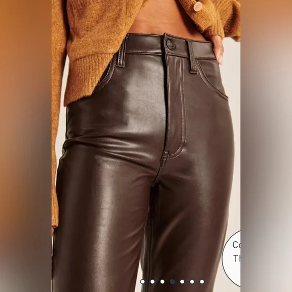 Abercrombie & Fitch Vegan Leather 90s Straight Ultra High Rise Pant - Picture 3 of 9